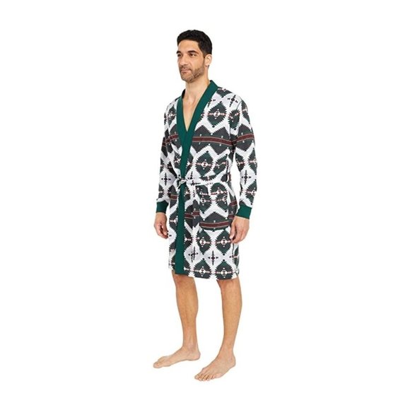 NWT POLO RALPH LAUREN MEN'S PRINT BRUSHED FLEECE BATH‎ ROBE GREEN RED - Picture 1 of 6